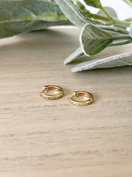 Small Gold Huggies with Zircon
