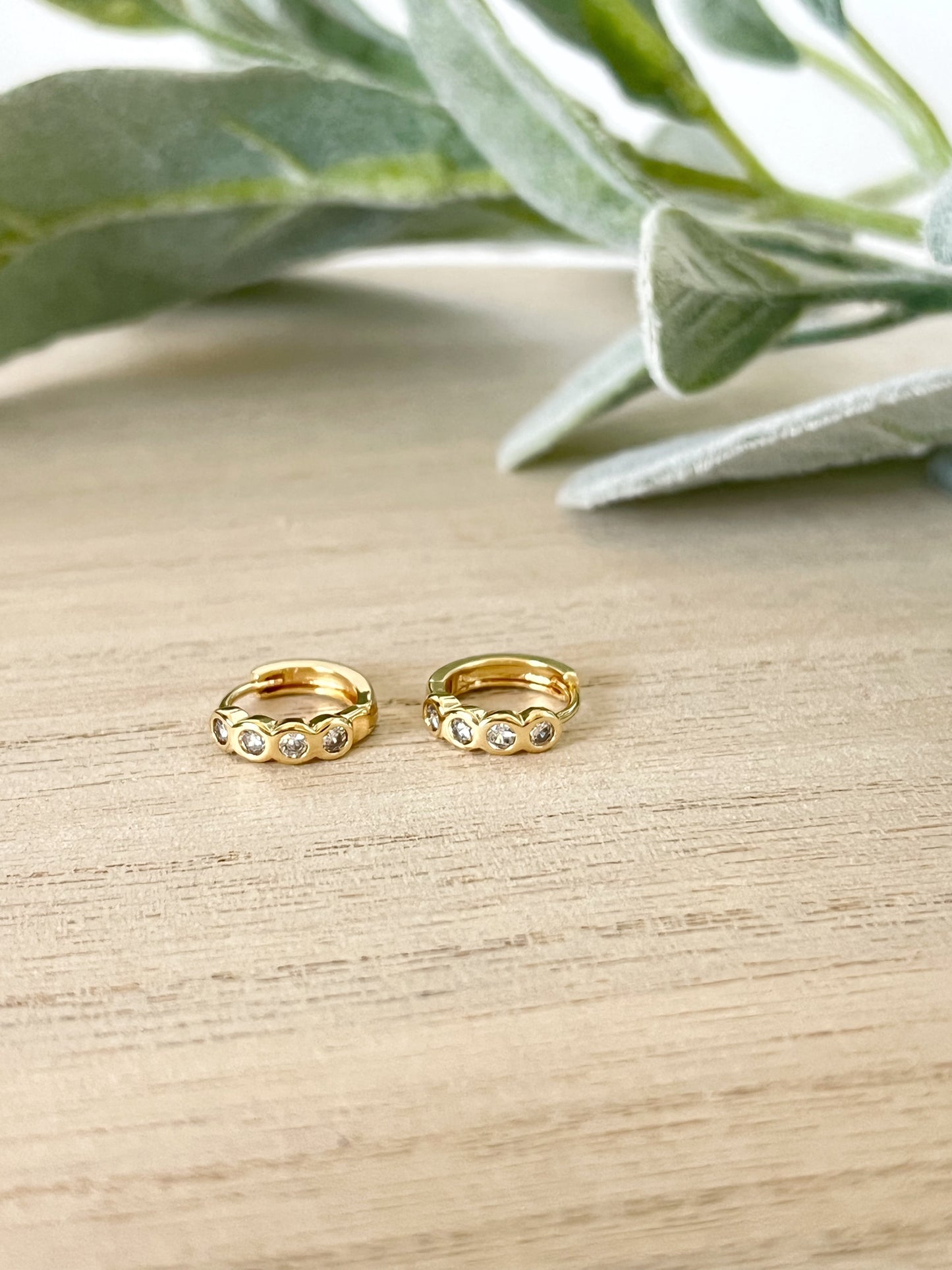 Medium Gold Huggies with Zircon